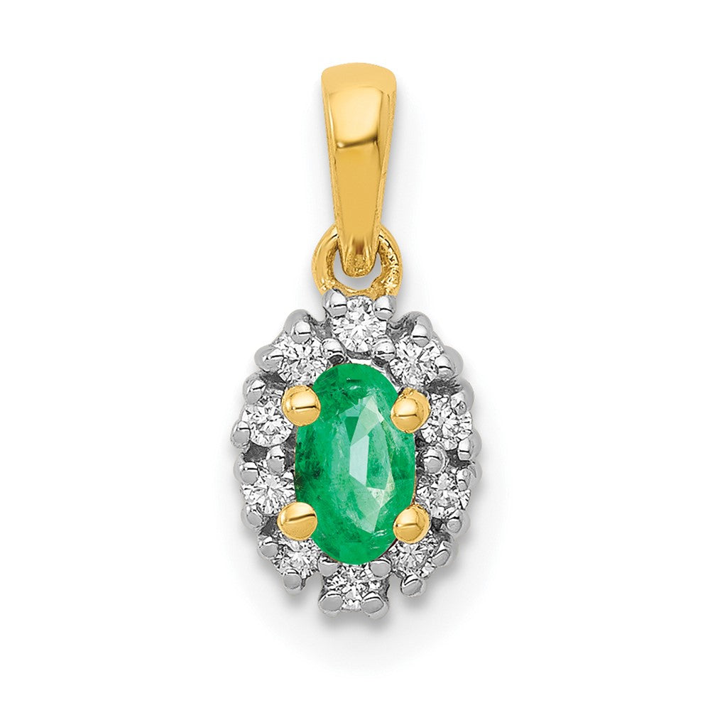 14k and Rhodium Diamond and Oval Emerald Pendant (0.65 grams)