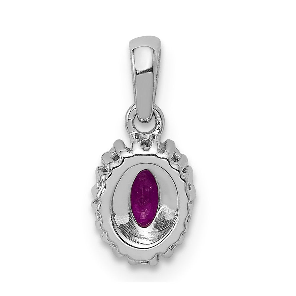 14k White Gold Diamond and .32 Oval Ruby Halo Pendant (0.65 grams)