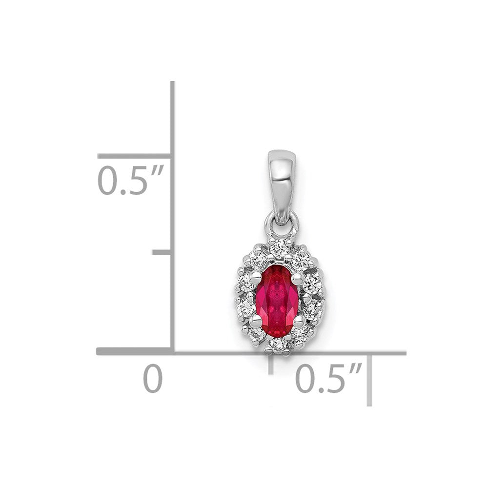 14k White Gold Diamond and .32 Oval Ruby Halo Pendant (0.65 grams)