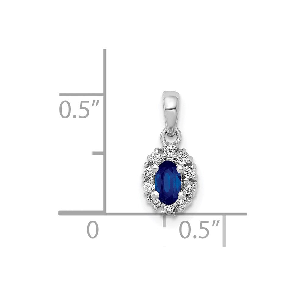 14k White Gold Diamond and .32 Sapphire Oval Halo Pendant (0.65 grams)