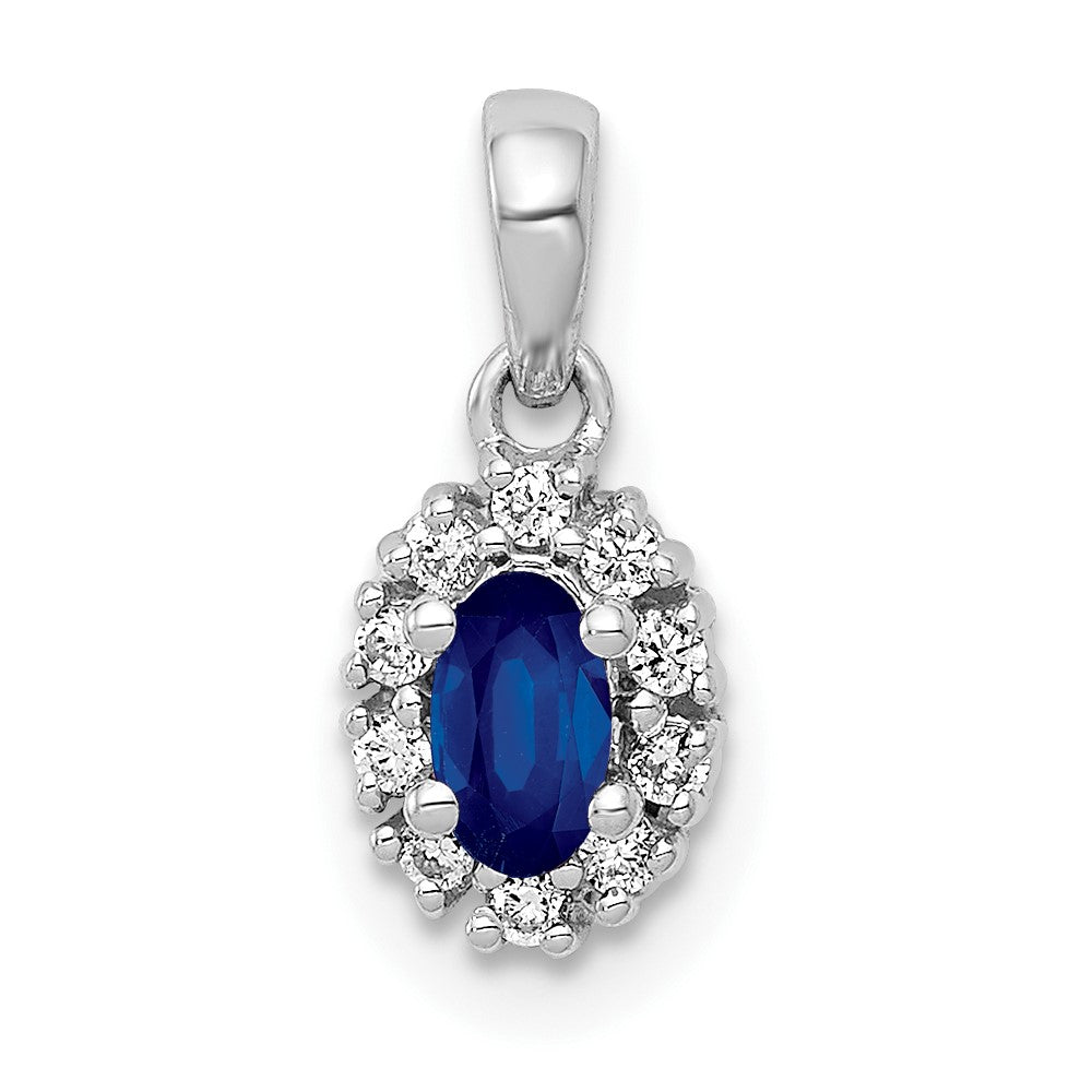 14k White Gold Diamond and .32 Sapphire Oval Halo Pendant (0.65 grams)