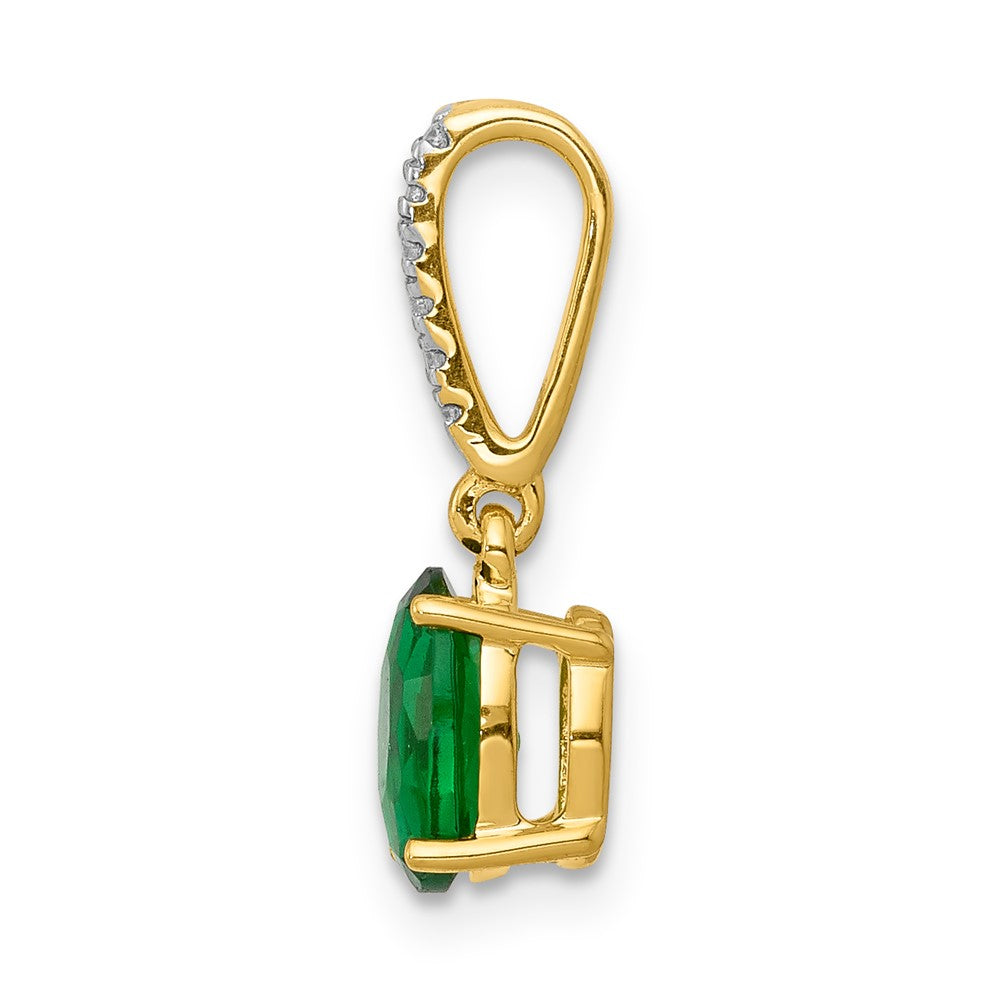 14k Diamond and Oval Emerald Pendant (0.45 grams)