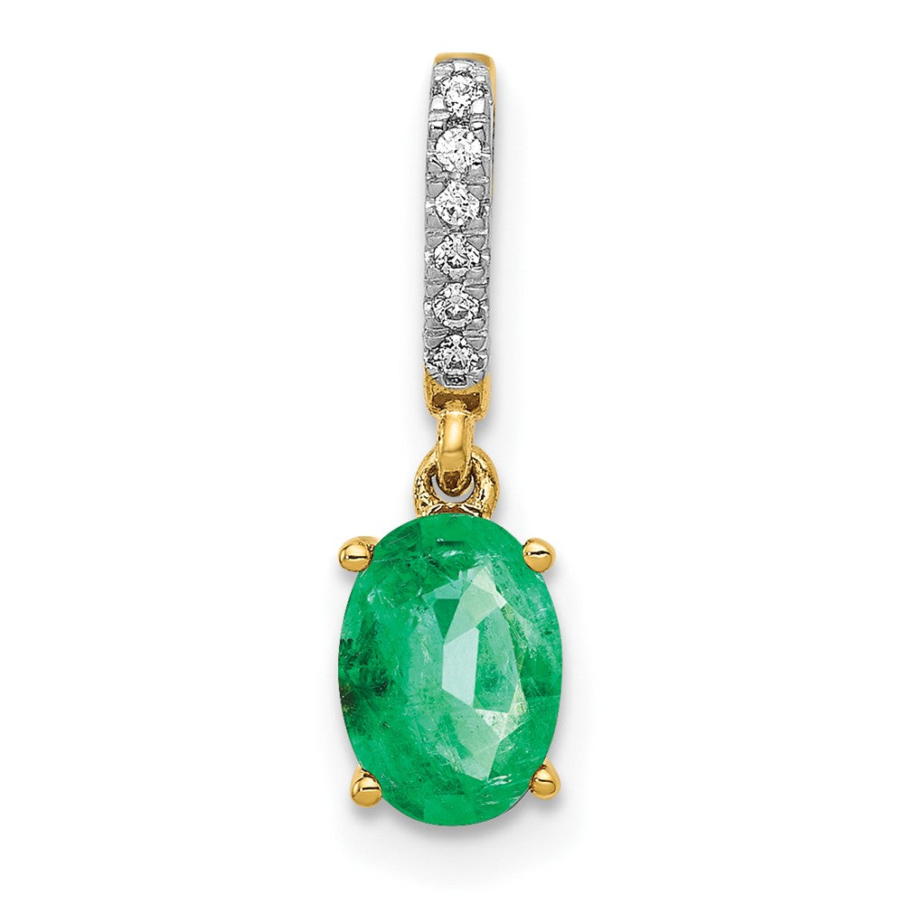 14k Diamond and Oval Emerald Pendant (0.45 grams)