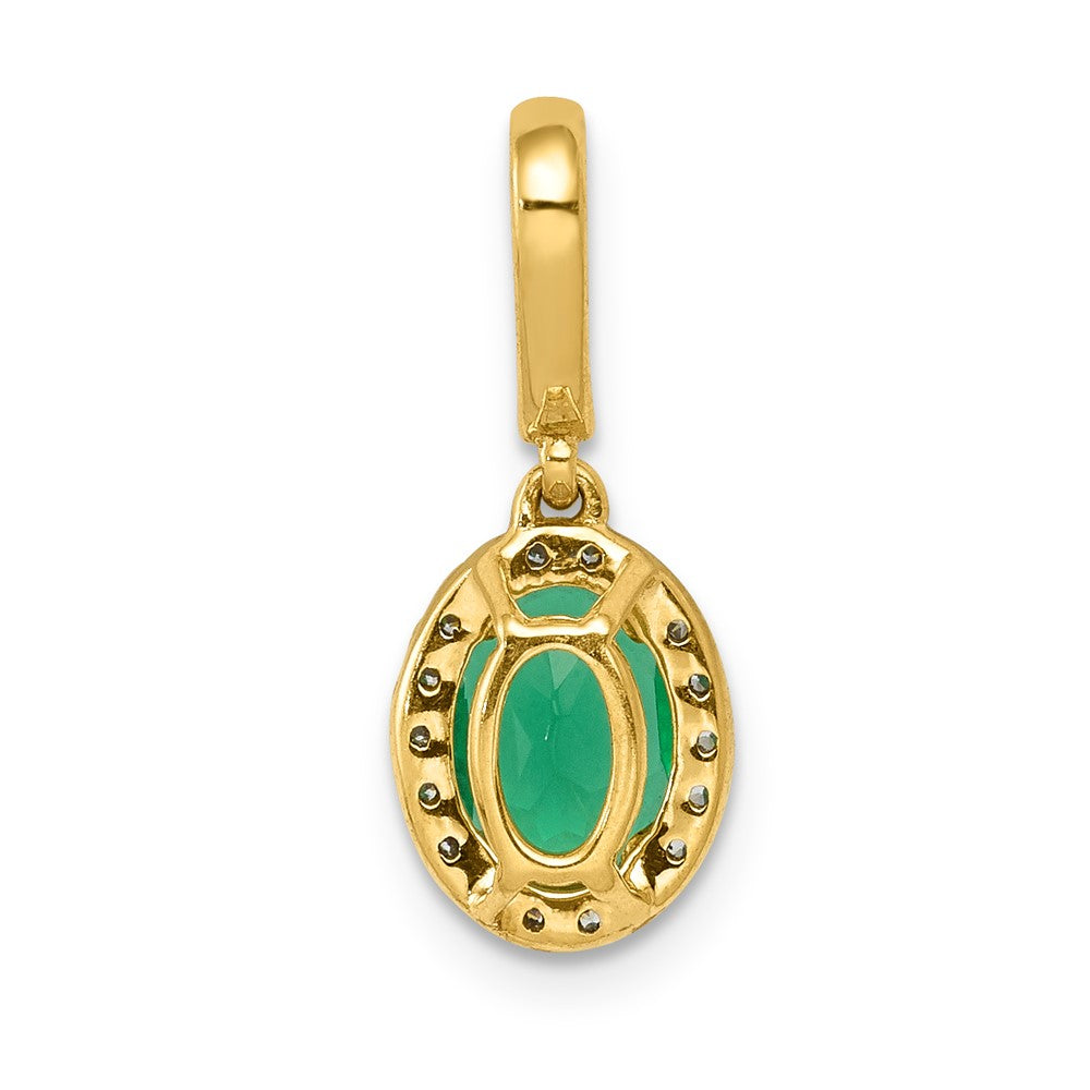 14k Diamond and Oval Emerald Halo Pendant (0.75 grams)