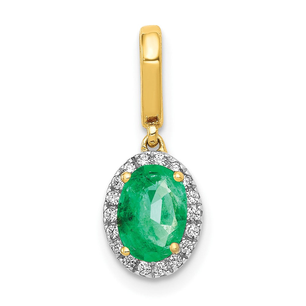 14k Diamond and Oval Emerald Halo Pendant (0.75 grams)