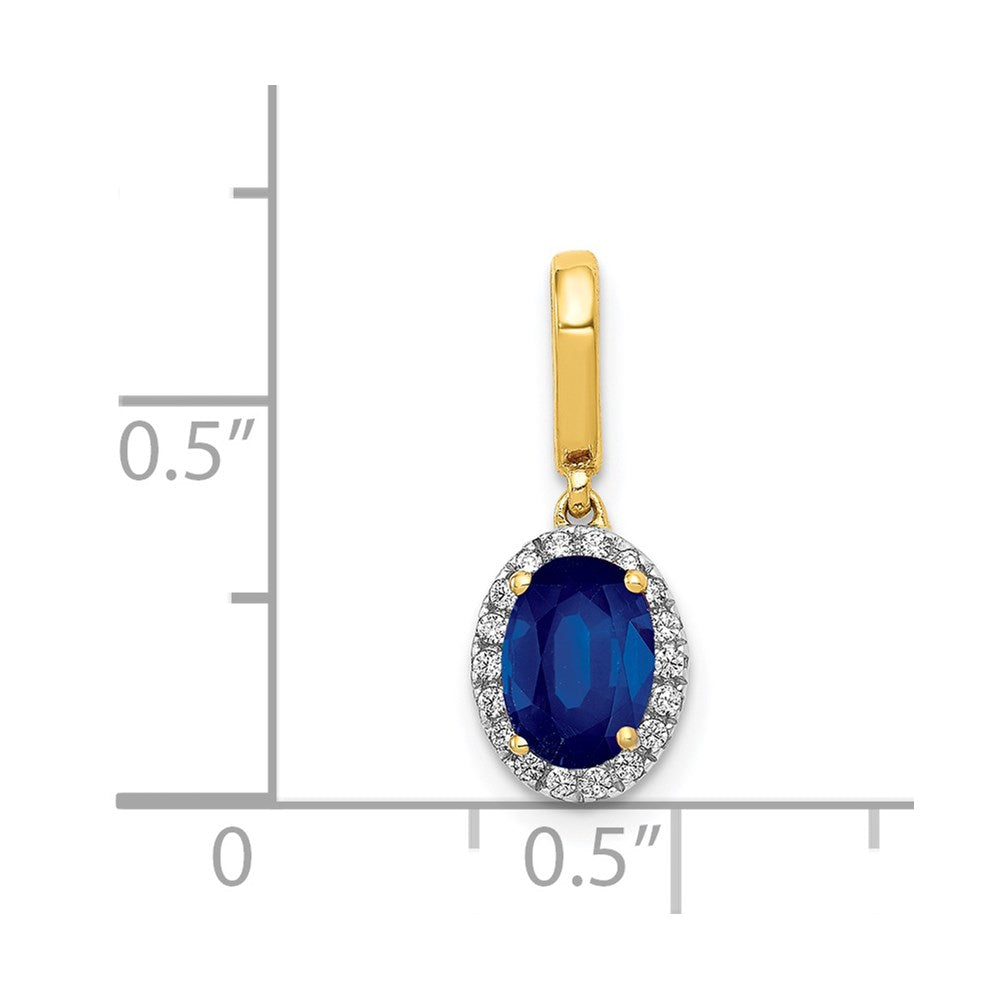 14k Diamond and Oval 1.05 Sapphire Halo Pendant (0.75 grams)