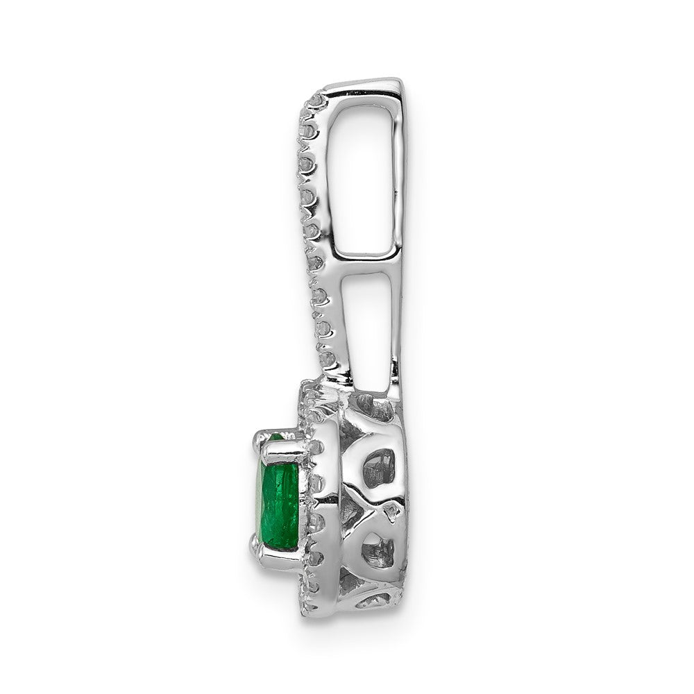 14k White Gold Diamond and Emerald Halo Pendant (1.3 grams)