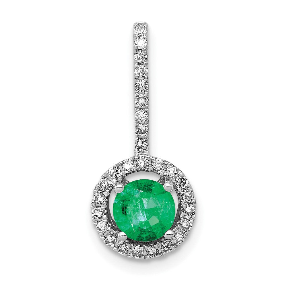 14k White Gold Diamond and Emerald Halo Pendant (1.3 grams)