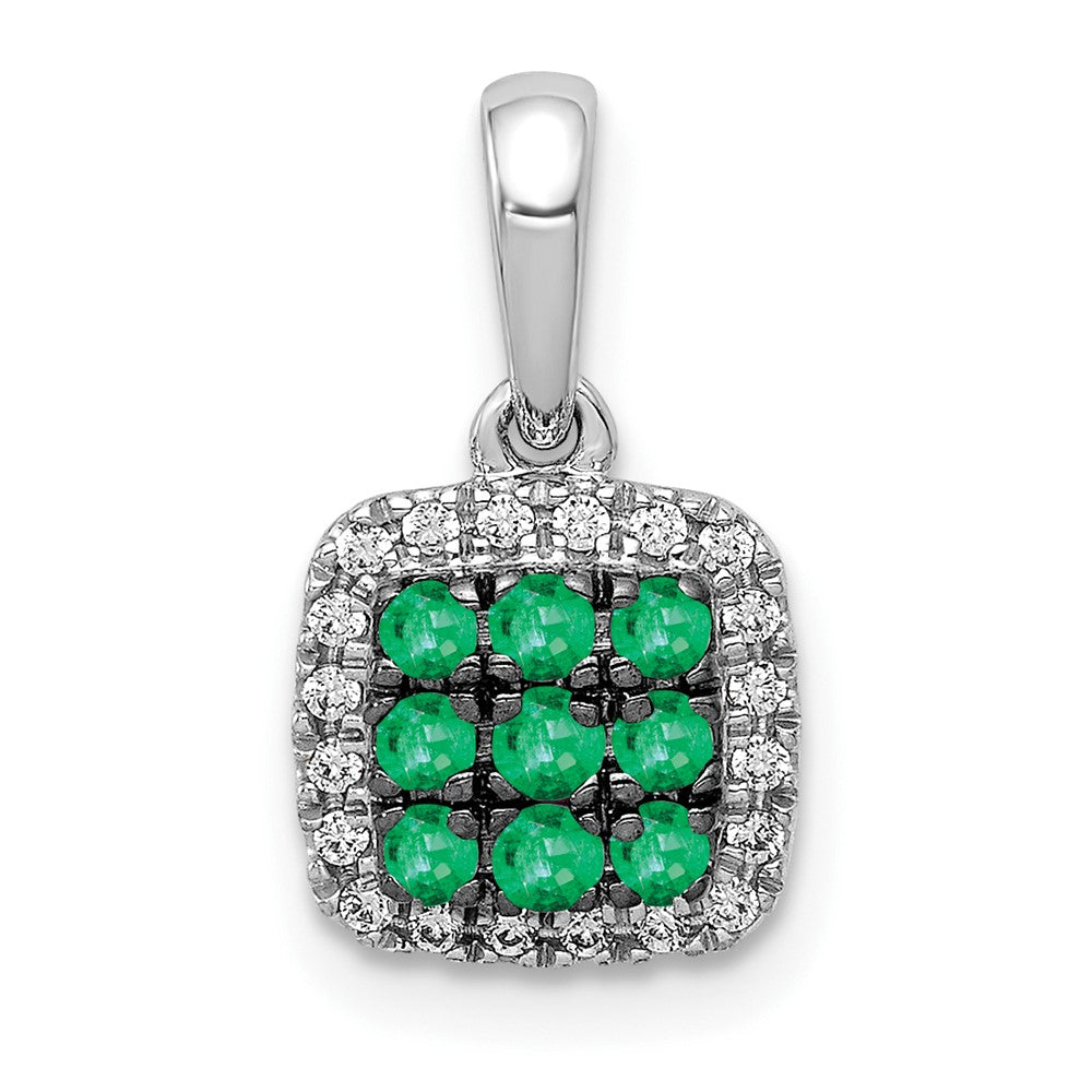 14k White Gold Diamond and .19 Emerald Square Halo Pendant (1.05 grams)