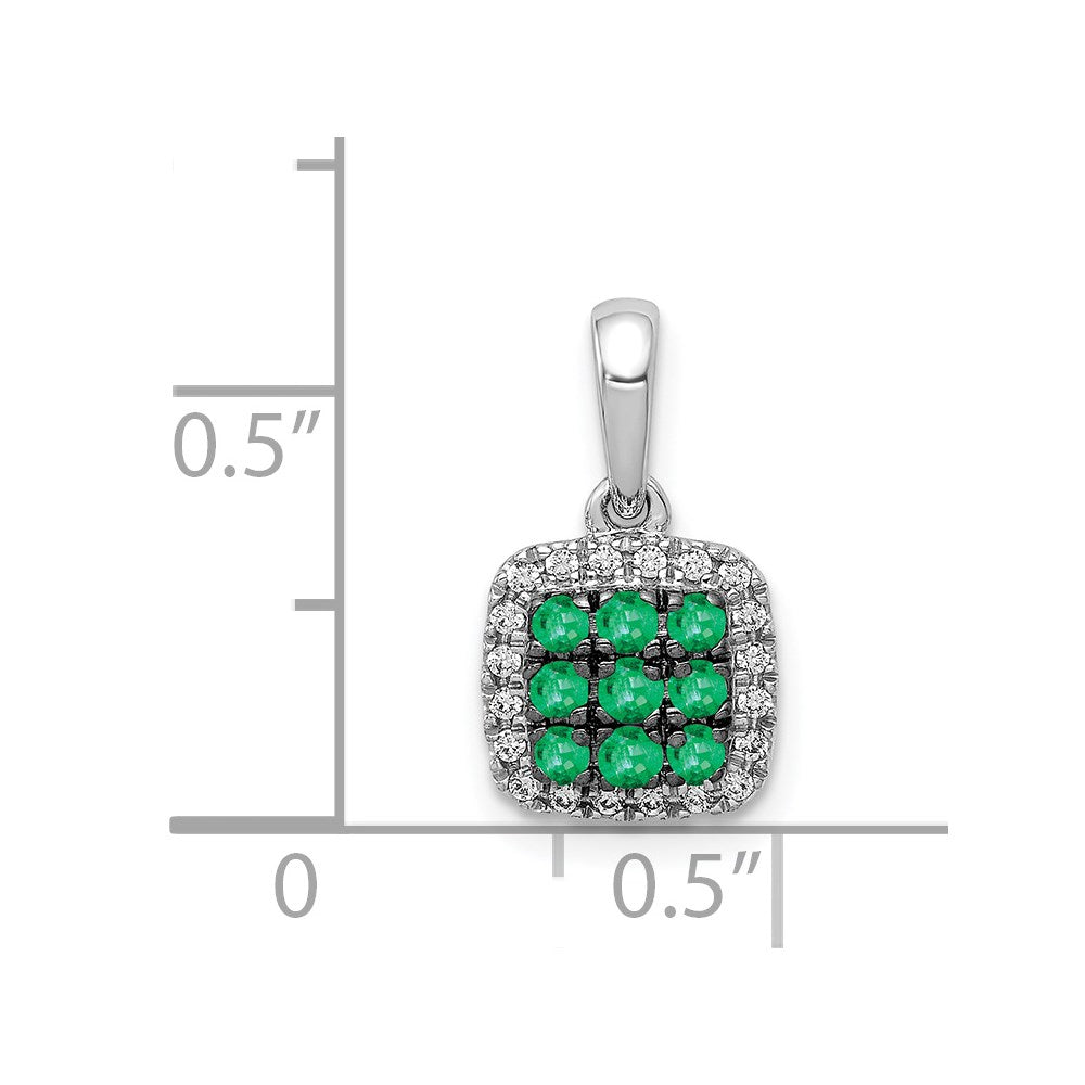 14k White Gold Diamond and .19 Emerald Square Halo Pendant (1.05 grams)