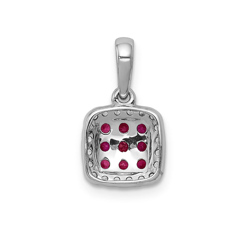 14k White Gold Diamond and .23 Ruby Square Halo Pendant (1.05 grams)