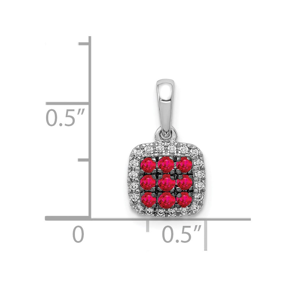 14k White Gold Diamond and .23 Ruby Square Halo Pendant (1.05 grams)