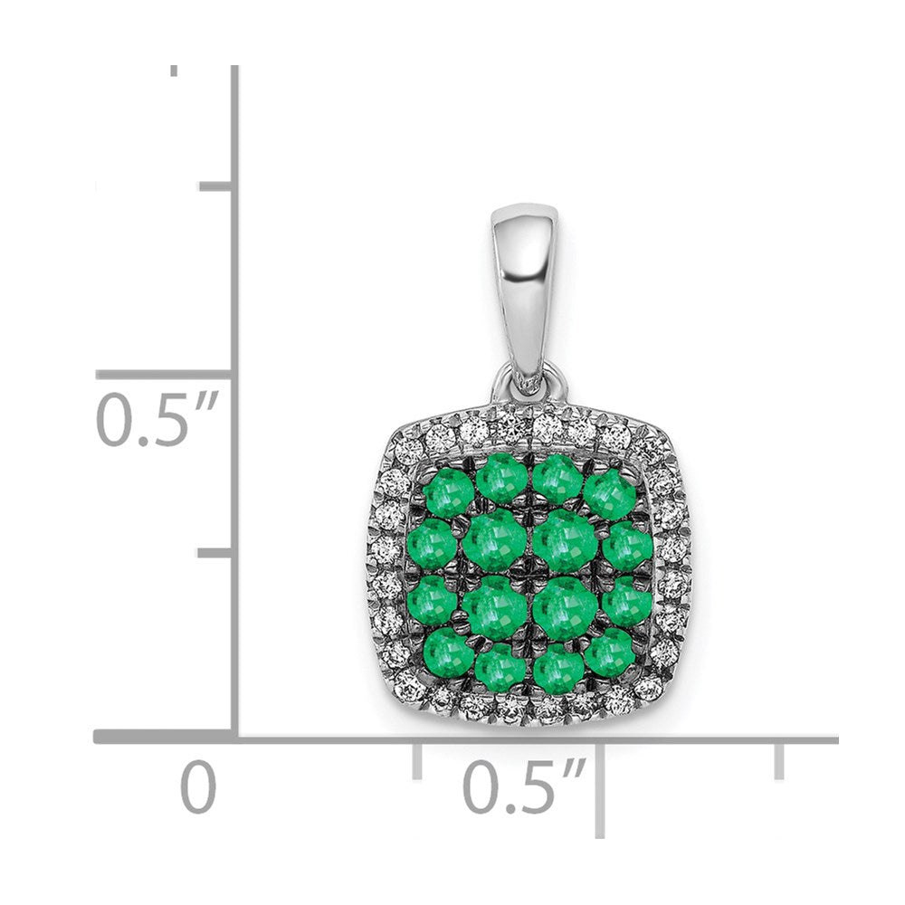 14k White Gold Diamond and .50 Emerald Square Halo Pendant (1.3 grams)