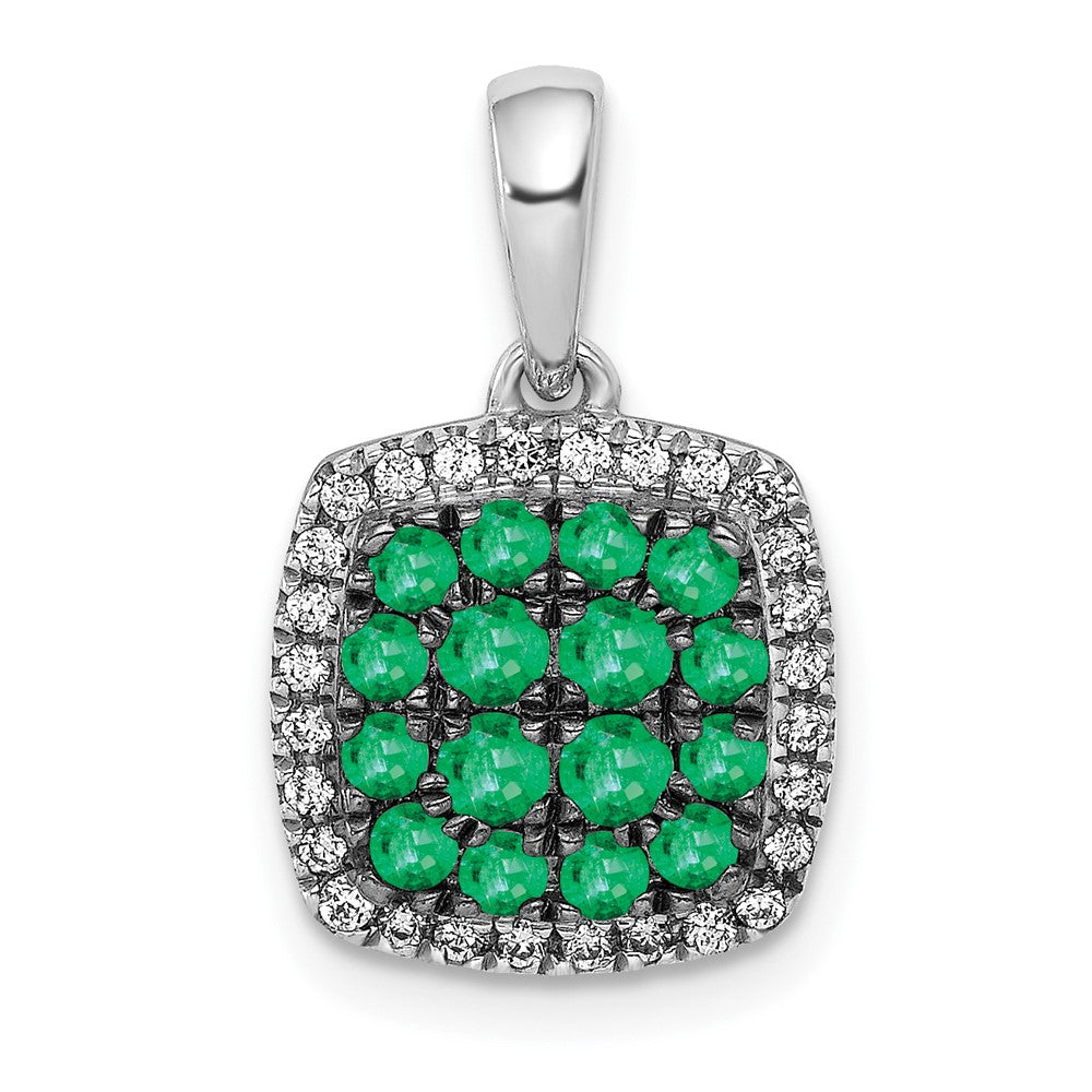 14k White Gold Diamond and .50 Emerald Square Halo Pendant (1.3 grams)