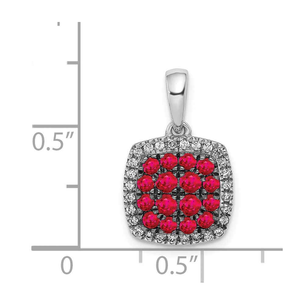 14k White Gold Diamond and Ruby Square Halo Pendant (1.3 grams)