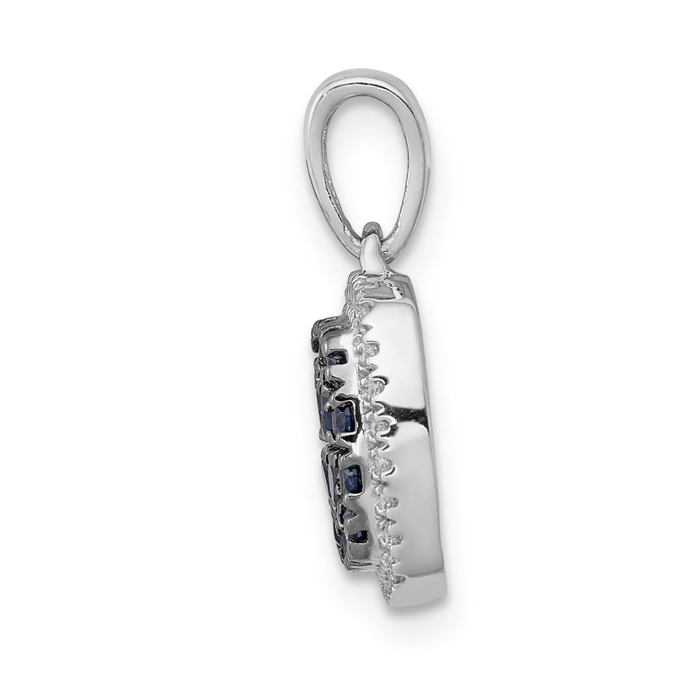 14k White Gold Diamond and Sapphire Square Halo Pendant (1.3 grams)