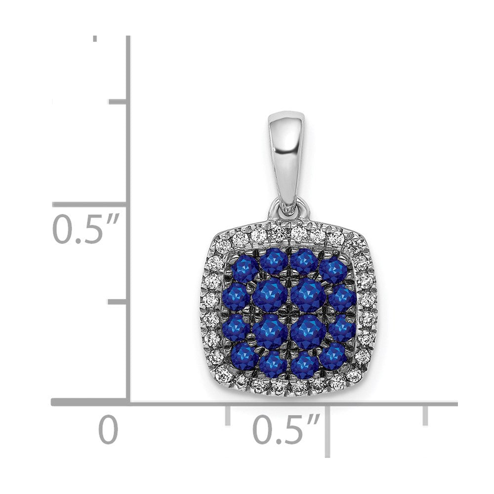 14k White Gold Diamond and Sapphire Square Halo Pendant (1.3 grams)