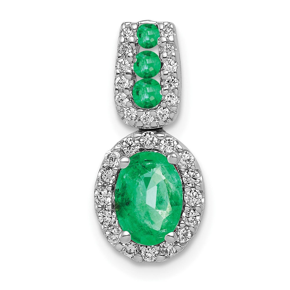 14k White Gold Halo Diamond and Oval Emerald Halo Pendant (1.35 grams)