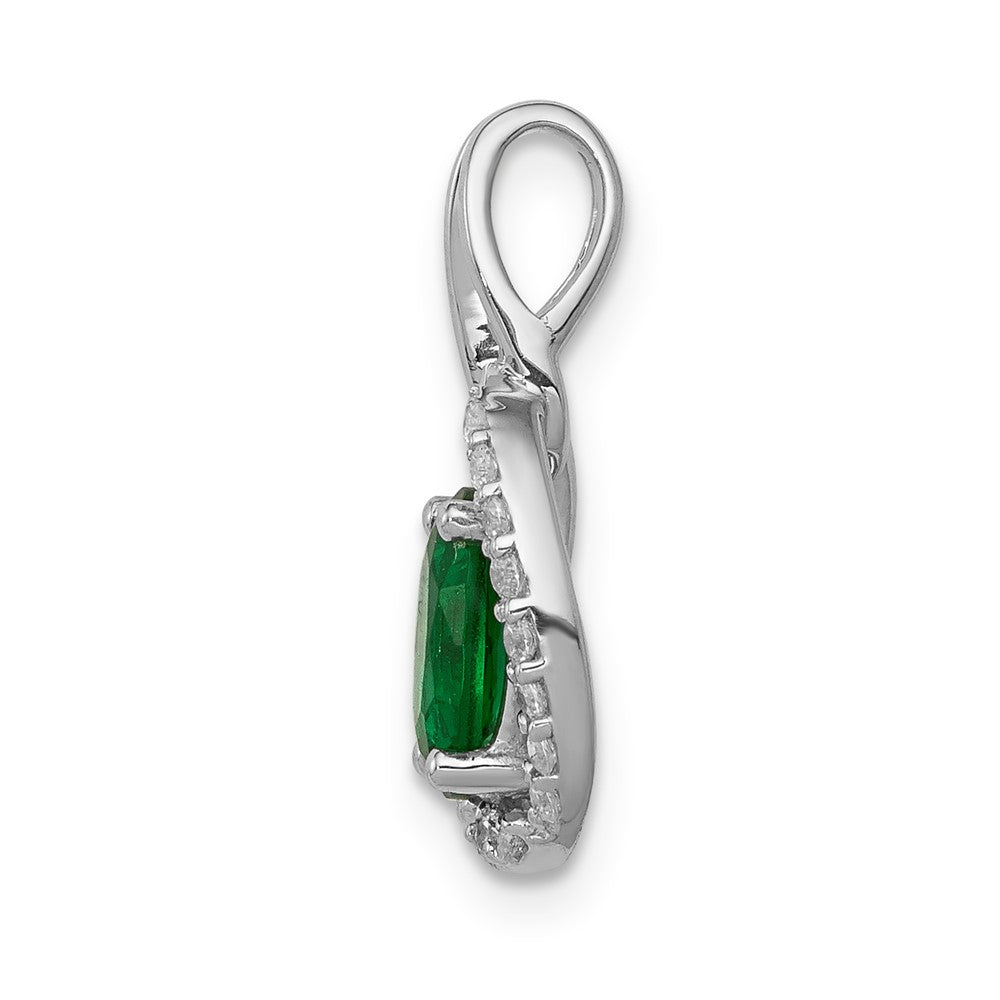 14k White Gold Diamond and Oval Emerald Pendant (1.2 grams)