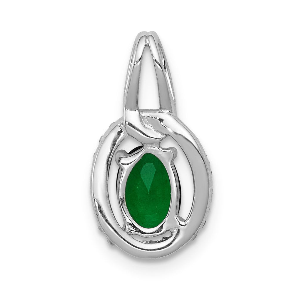 14k White Gold Diamond and Oval Emerald Pendant (1.2 grams)