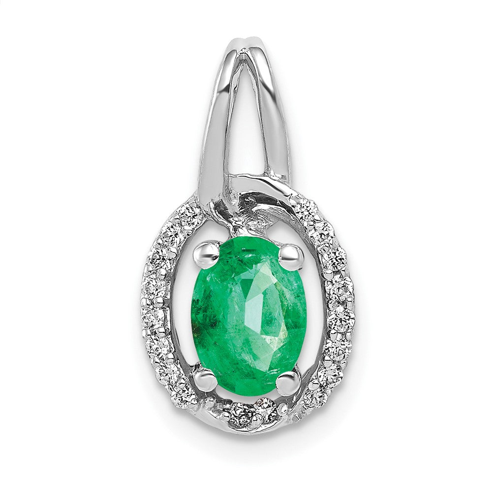 14k White Gold Diamond and Oval Emerald Pendant (1.2 grams)