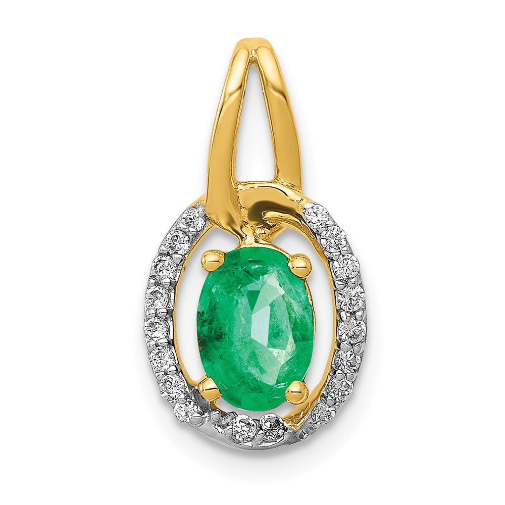 14k Diamond and Oval Emerald Pendant (1.2 grams)