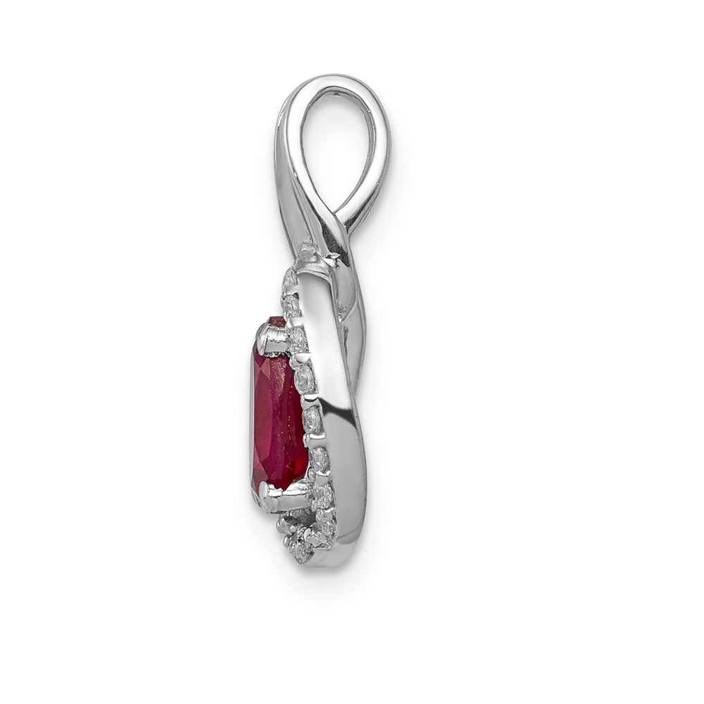 14k White Gold Diamond and .86 Ruby Oval Halo Pendant (1.2 grams)