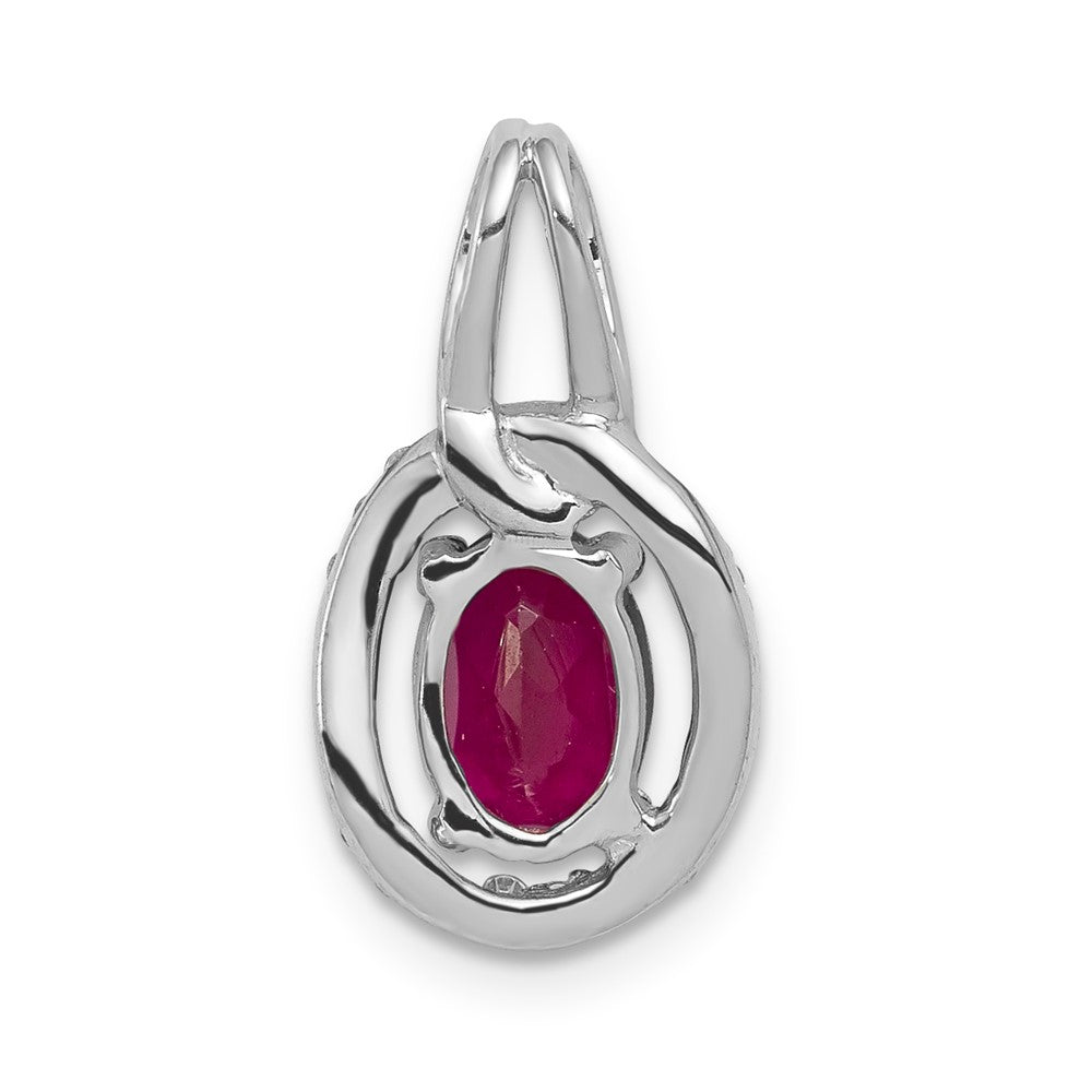 14k White Gold Diamond and .86 Ruby Oval Halo Pendant (1.2 grams)