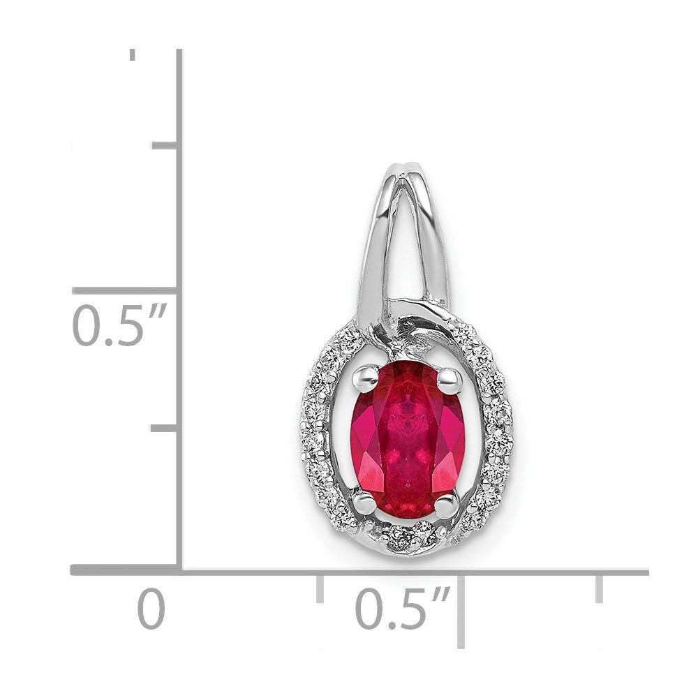 14k White Gold Diamond and .86 Ruby Oval Halo Pendant (1.2 grams)