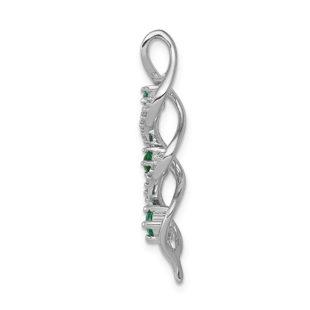 14k White Gold 3-stone Twisted Diamond and Emerald Chain Slide (2 grams)