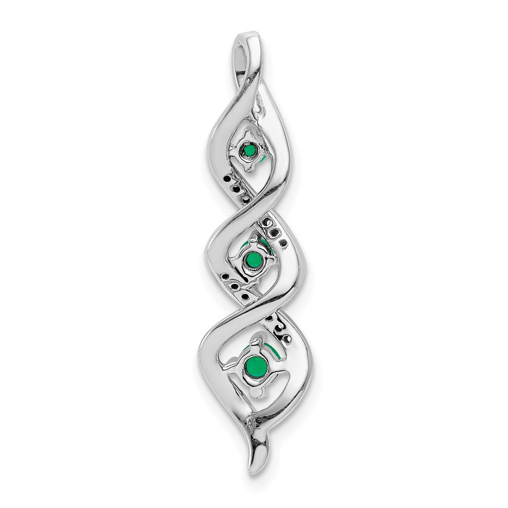 14k White Gold 3-stone Twisted Diamond and Emerald Chain Slide (2 grams)