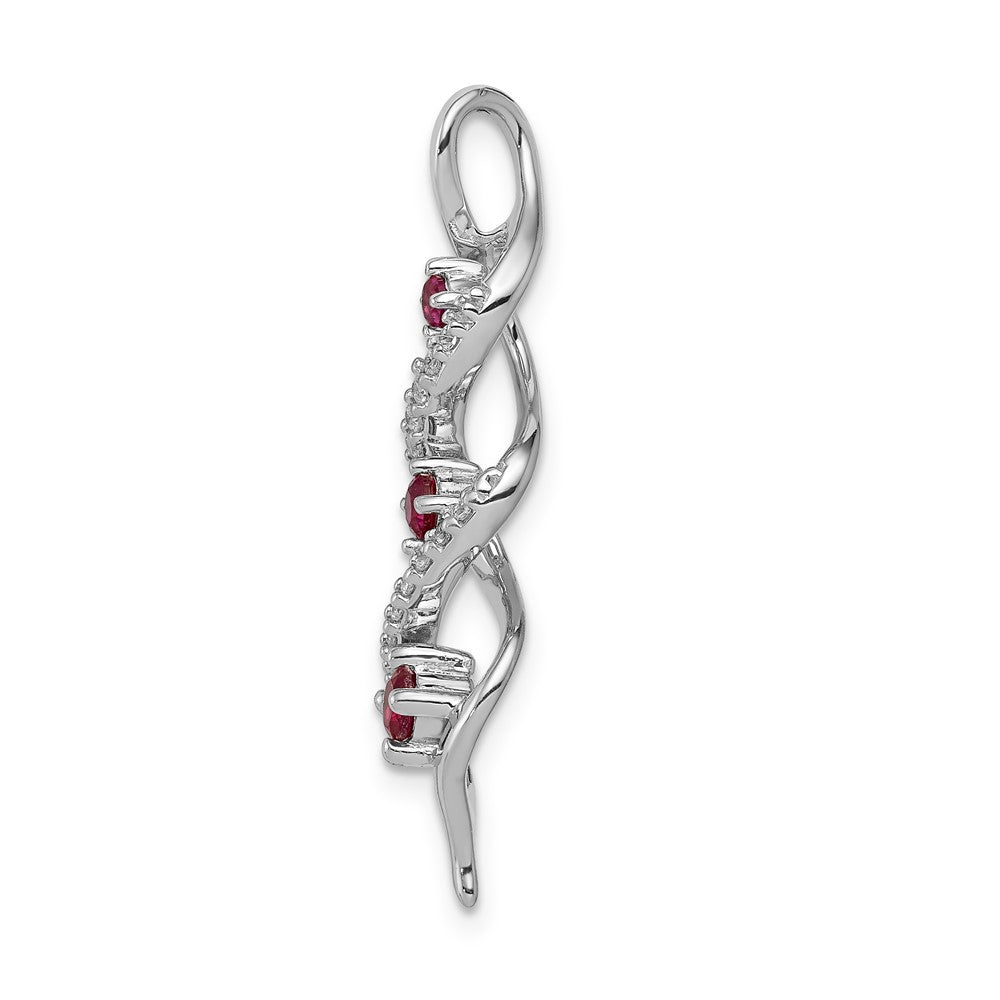 14k White Gold Diamond and .25 Ruby Twisted 3-stone Chain Slide (2 grams)