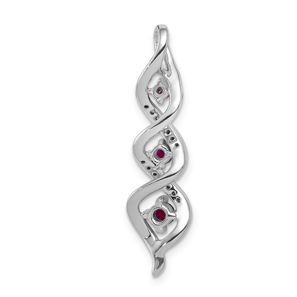 14k White Gold Diamond and .25 Ruby Twisted 3-stone Chain Slide (2 grams)