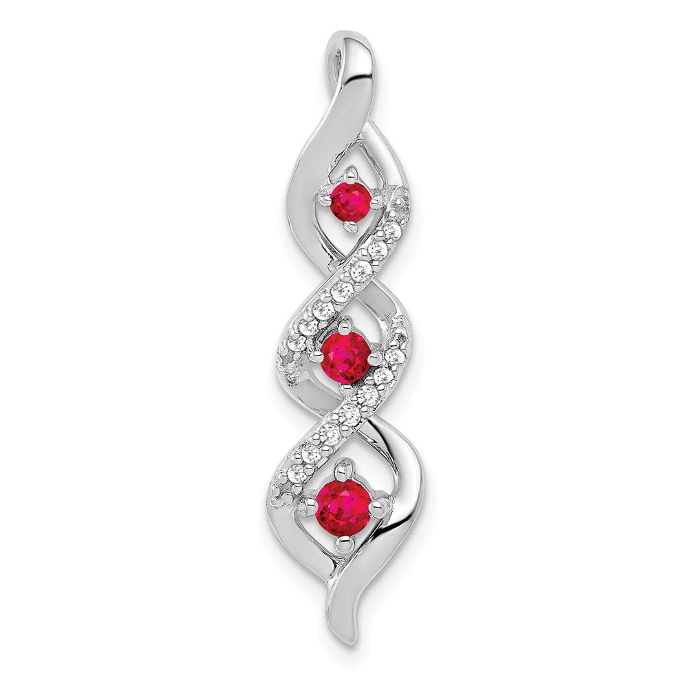 14k White Gold Diamond and .25 Ruby Twisted 3-stone Chain Slide (2 grams)