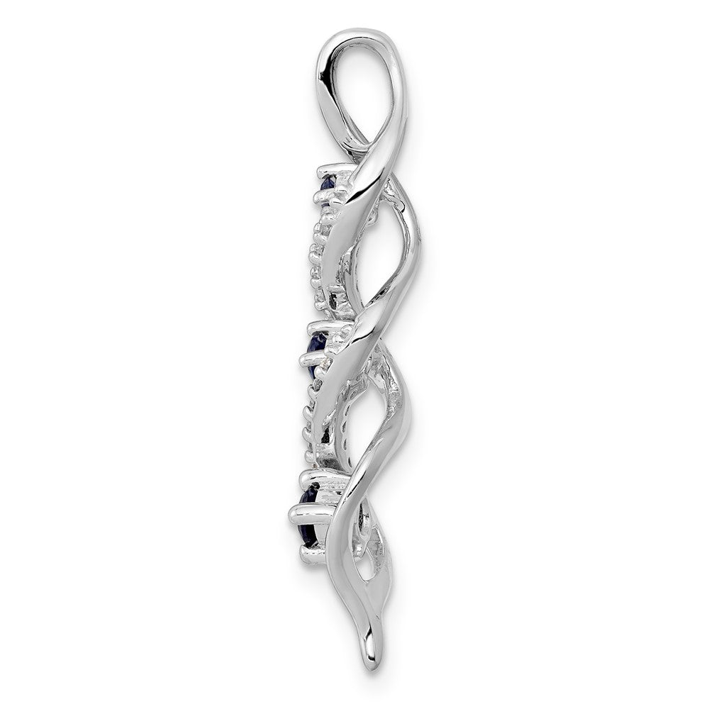 14k White Gold Diamond/.26 Sapphire 3-stone Twisted Chain Slide (2 grams)