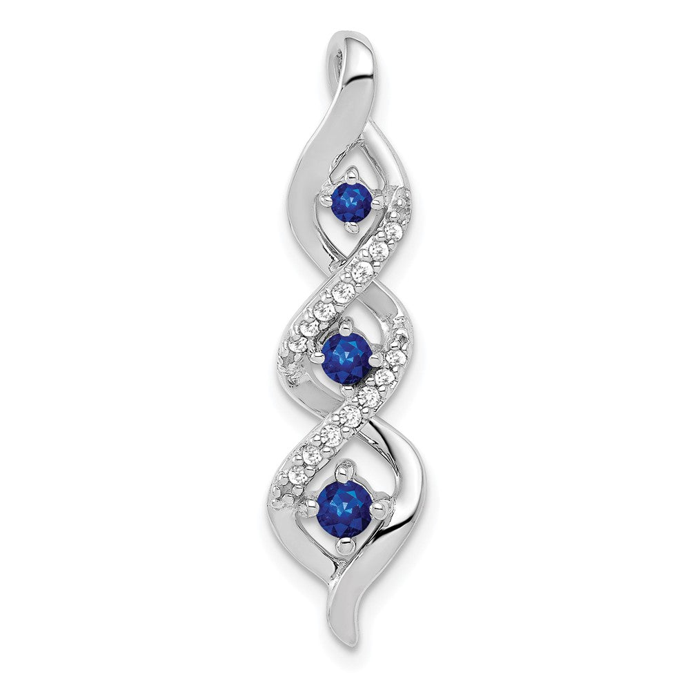 14k White Gold Diamond/.26 Sapphire 3-stone Twisted Chain Slide (2 grams)