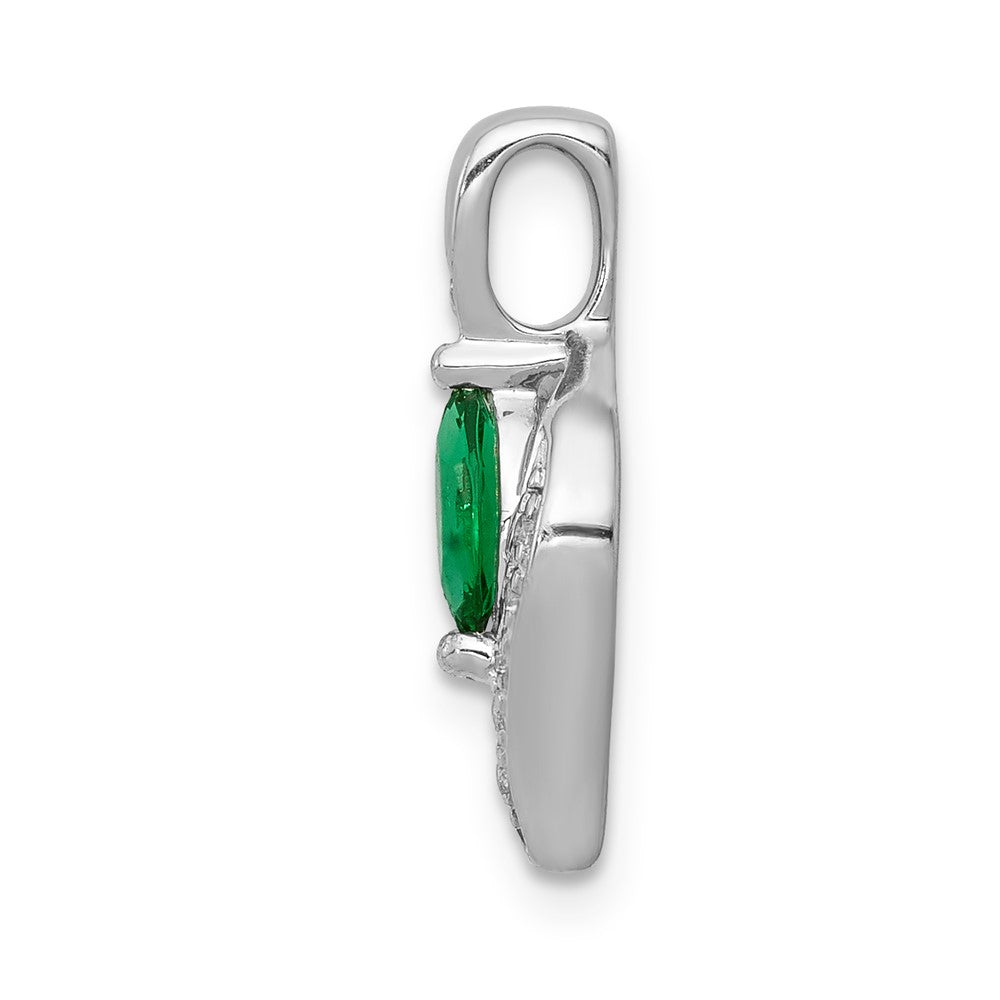 14k White Gold  Diamond and Marquise Emerald Pendant (1.25 grams)