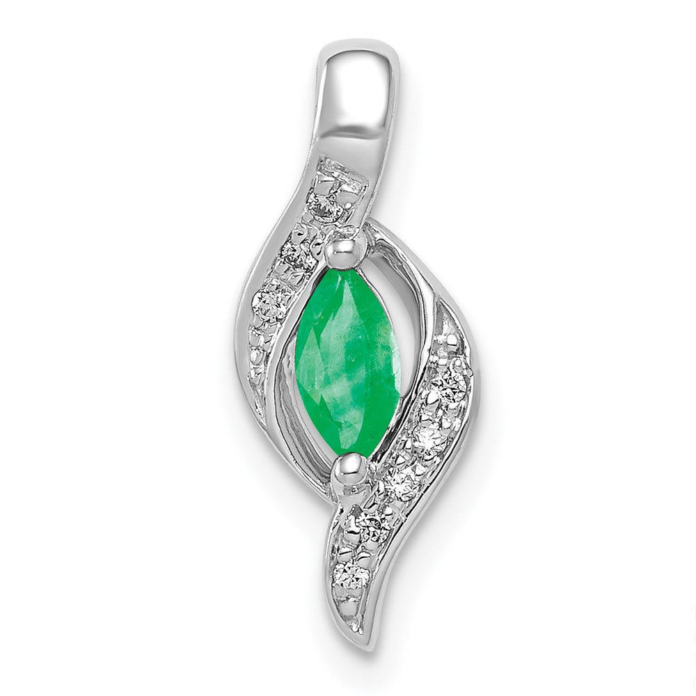 14k White Gold  Diamond and Marquise Emerald Pendant (1.25 grams)