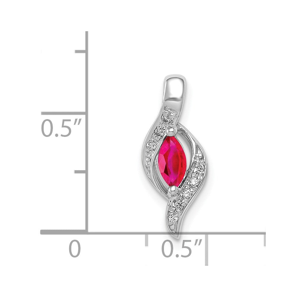 14k White Gold Diamond and Marquise .25 Ruby Pendant (1.25 grams)