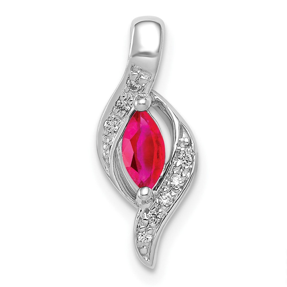 14k White Gold Diamond and Marquise .25 Ruby Pendant (1.25 grams)