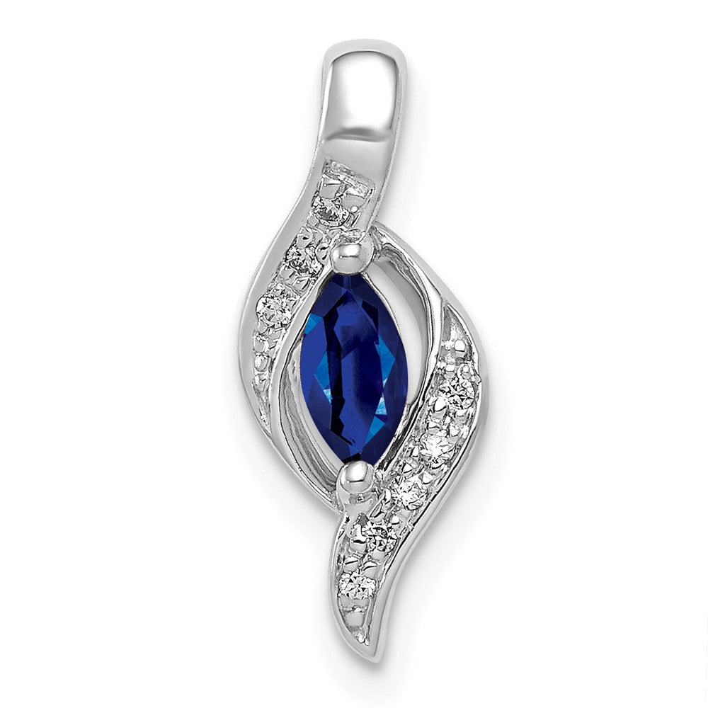 14k White Gold  Diamond and Marquise .29 Sapphire Pendant (1.25 grams)