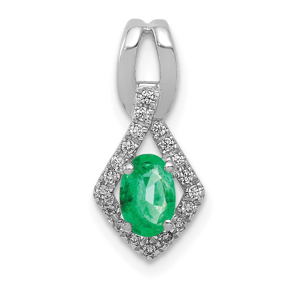 14k White Gold Fancy Diamond and Oval Emerald Pendant (1.1 grams)