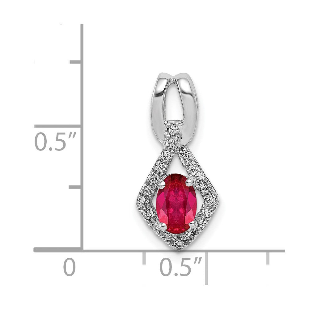 14k White Gold Diamond and .62 Oval Ruby Pendant (1.1 grams)