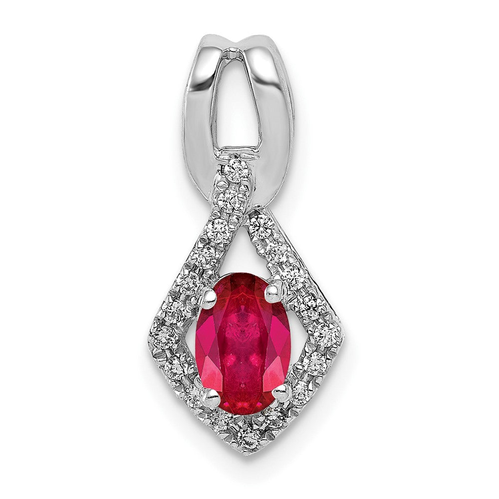 14k White Gold Diamond and .62 Oval Ruby Pendant (1.1 grams)