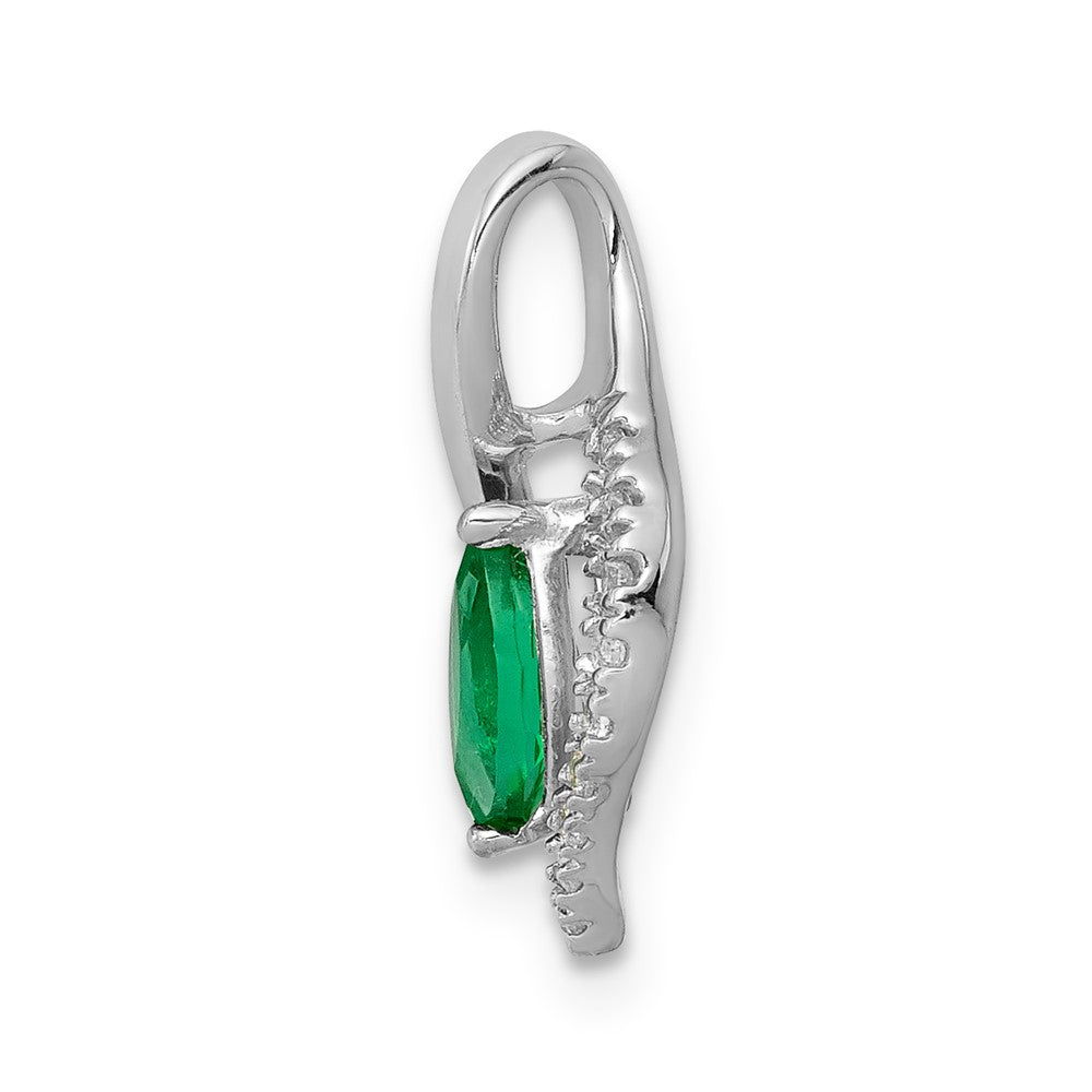 14k White Gold Diamond and Marquise Emerald Pendant (0.8 grams)