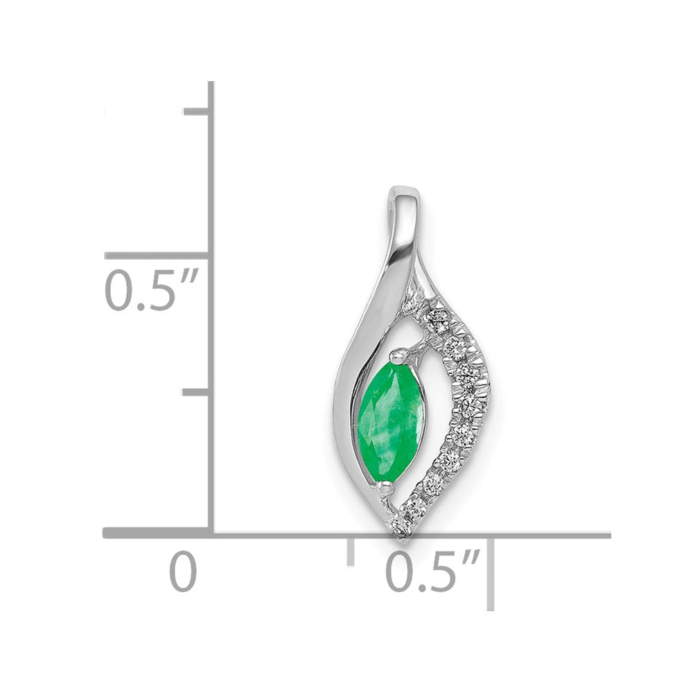 14k White Gold Diamond and Marquise Emerald Pendant (0.8 grams)