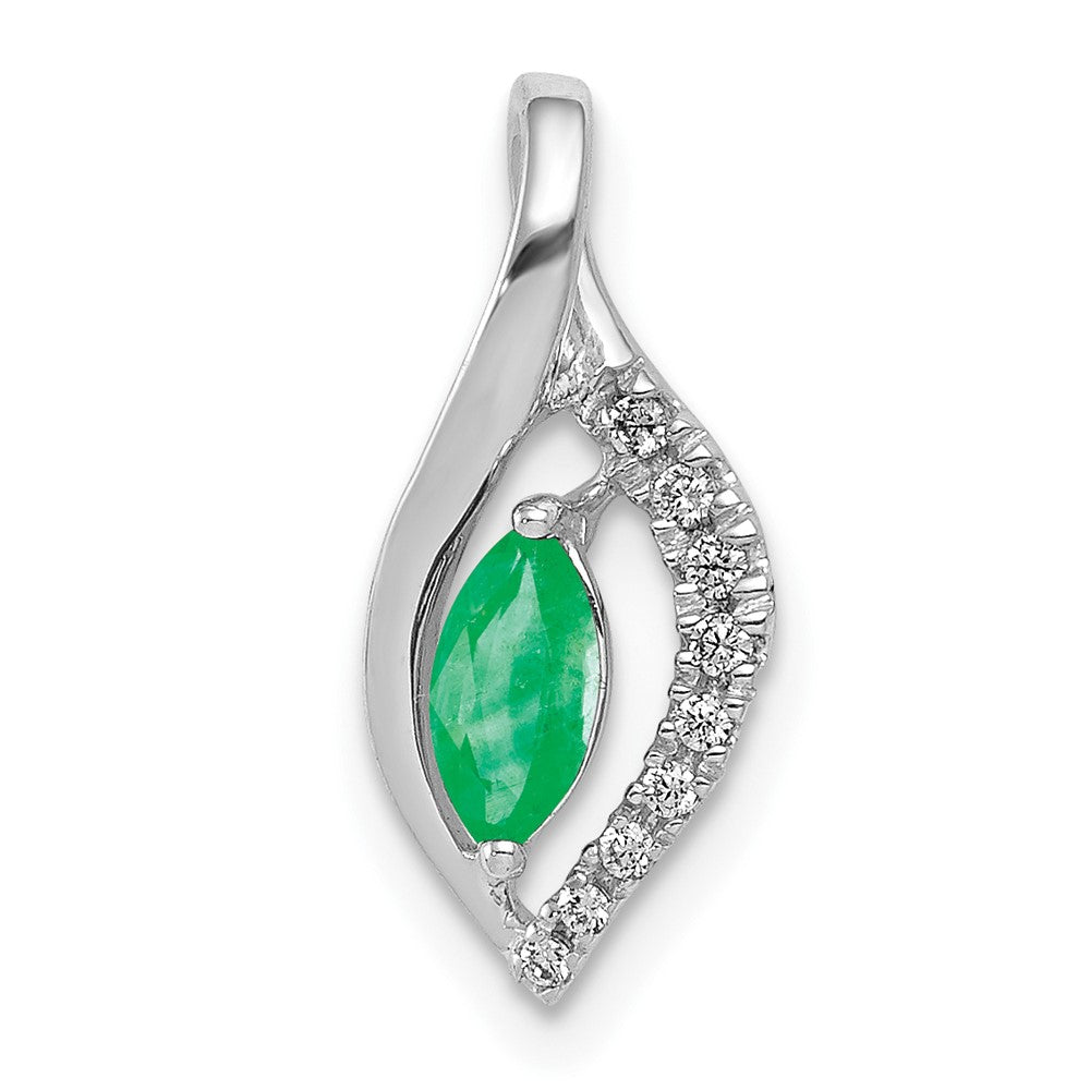 14k White Gold Diamond and Marquise Emerald Pendant (0.8 grams)