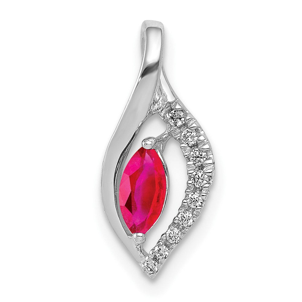 14k White Gold Diamond and Marquise .32 Ruby Pendant (0.8 grams)