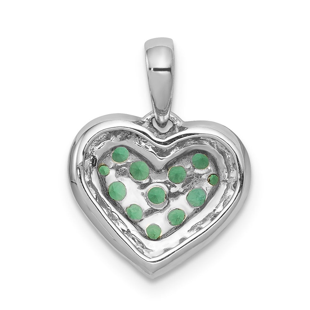 14k White Gold w/Black Rhodium Diamond/Emerald Heart Pendant (1.1 grams)