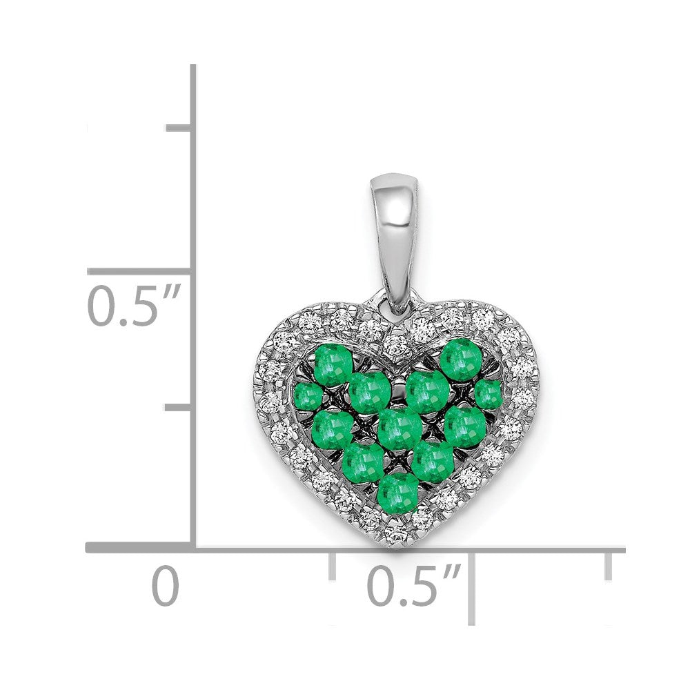 14k White Gold w/Black Rhodium Diamond/Emerald Heart Pendant (1.1 grams)